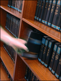 Shelves of law books